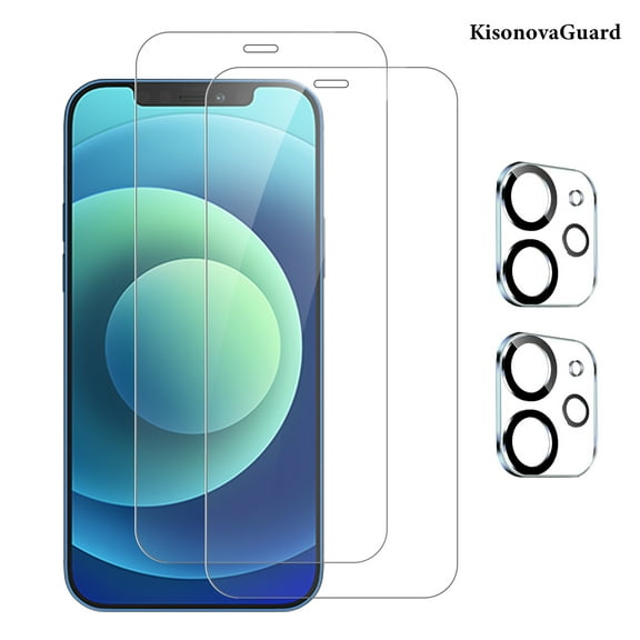 [2+2Pack]For iphone 12 Screen Protector with Camera Lens Protector,Sensor Protection,Dynamic Island Compatible,Case Friendly Tempered Glass Film[9H Hardness]designed for 12