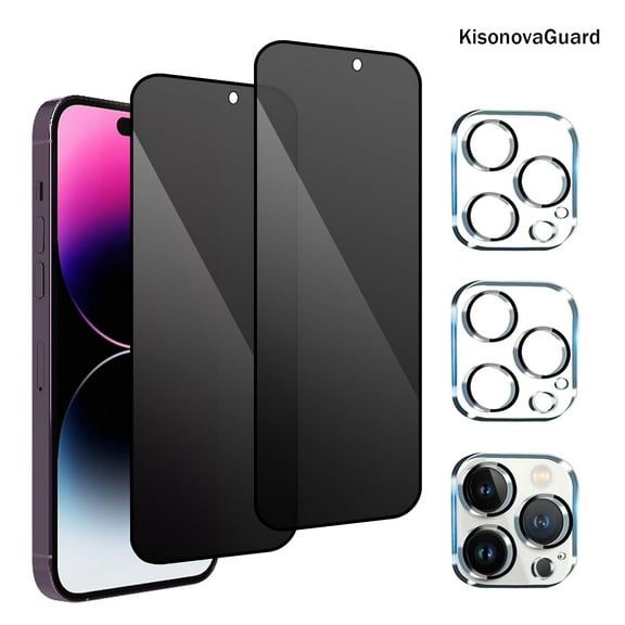 [2+2Pack]For iphone 14 Pro Max Screen Protector and Camera Lens Film[Privacy Tempered Glass Protector][9H Hardness][No-Bubble][3D Full Coverage]for iphone 14 Pro Max(6.7")
