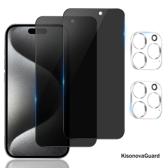 [2+2Pack]For iphone 15 Pro Max Screen Protector and Camera Lens Film[Privacy Tempered Glass Protector][9H Hardness][No-Bubble][3D Full Coverage]for iphone 15 Pro Max(6.7")