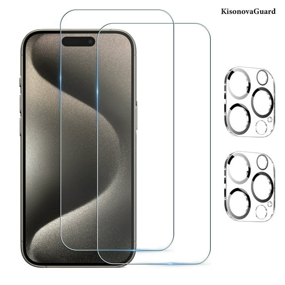 [2+2Pack]For iphone 15 Pro Screen Protector with Camera Lens Protector,Sensor Protection,Dynamic Island Compatible,Case Friendly Tempered Glass Film[9H Hardness]designed for 15 Pro(6.1 Inch)