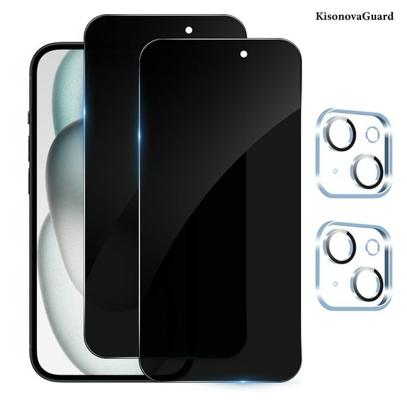 [2+2Pack]For iphone 15 Screen Protector and Camera Lens Film[Privacy Tempered Glass Protector][9H Hardness][No-Bubble][3D Full Coverage]for iphone 15(6.1 Inch)