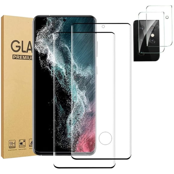 [2+2Pack] Galaxy S21 Ultra Screen Protector, with Camera Lens Protector,Ultrasonic Fingerprint Support, 3D Curved, Scratch Resistant, Bubble-Free,9H Hardness, for Samsung Galaxy S21 Ultra 5G (6.8")