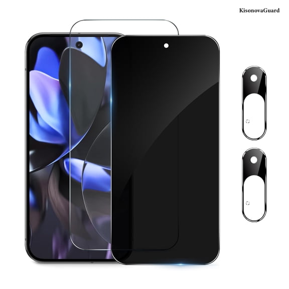 [2+2Pack] KisonovaGuard for Google Pixel 9 HD and Privacy Screen Protector and Camera Lens Film [Tempered Glass Protector] [9H Hardness] [No-Bubble] [3D Full Coverage]