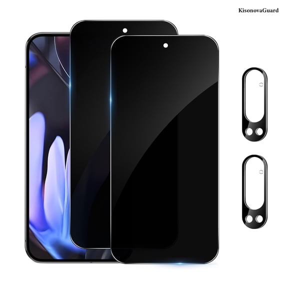 [2+2Pack] KisonovaGuard for Google Pixel 9 Pro Screen Protector and Camera Lens Film [Privacy Tempered Glass Protector] [9H Hardness] [No-Bubble] [3D Full Coverage]