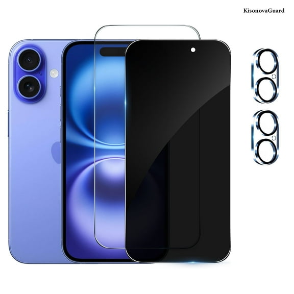 [2 2Pack] KisonovaGuard For iPhone 16 Plus Screen Protector, HD and Privacy Tempered Glass Screen Protector with Camera Lens Protector[9H Hardness][3D Curved][Anti-Privacy]for iPhone 16 Plus