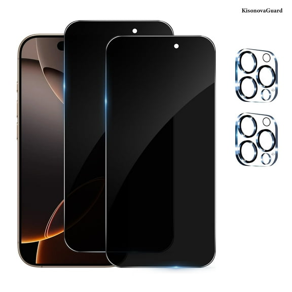 [2+2Pack] KisonovaGuard For iPhone 16 Pro Max Screen Protector and Camera Lens Film[Privacy Tempered Glass Protector][9H Hardness][No-Bubble][3D Full Coverage]for iPhone 16 Pro Max