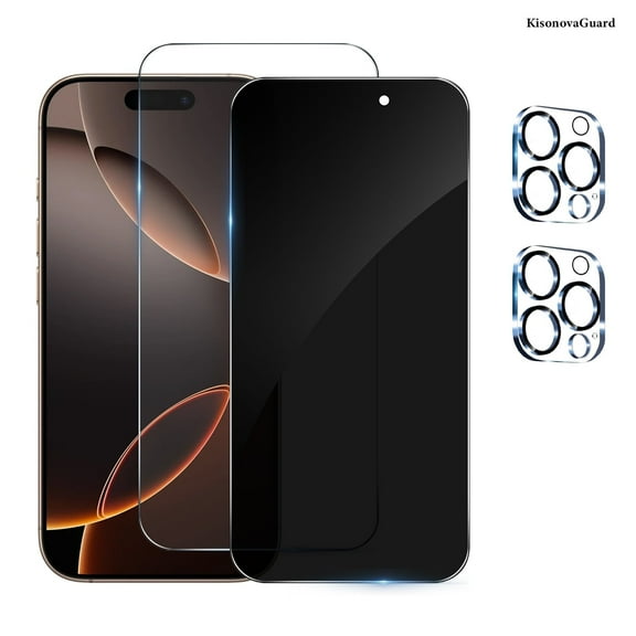 [2 2Pack] KisonovaGuard For iPhone 16 Pro Max Screen Protector, HD and Privacy Tempered Glass Screen Protector with Camera Lens Protector[9H Hardness][3D Curved][Anti-Privacy]for iPhone 16 Pro Max