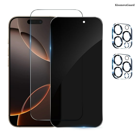 [2 2Pack] KisonovaGuard For iPhone 16 Pro Screen Protector, HD and Privacy Tempered Glass Screen Protector with Camera Lens Protector[9H Hardness][3D Curved][Anti-Privacy]for iPhone 16 Pro