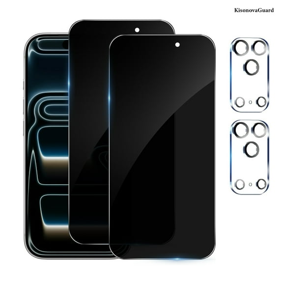 [2+2Pack] KisonovaGuard for iPhone 17 Pro Max Screen Protector and Camera Lens Film[Privacy Tempered Glass Protector][9H Hardness][No-Bubble][3D Full Coverage]for iPhone 17 Pro Max