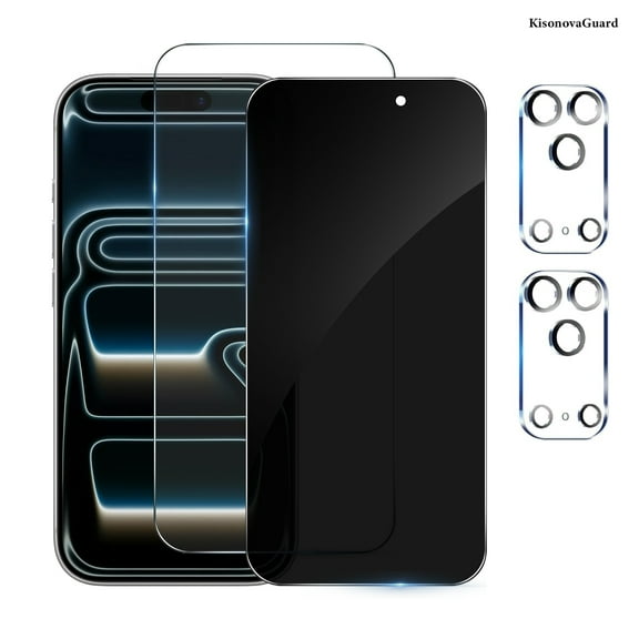[2 2Pack] KisonovaGuard for iPhone 17 Pro Screen Protector, HD and Privacy Tempered Glass Screen Protector with Camera Lens Protector[9H Hardness][3D Curved][Anti-Privacy]for iPhone 17 Pro