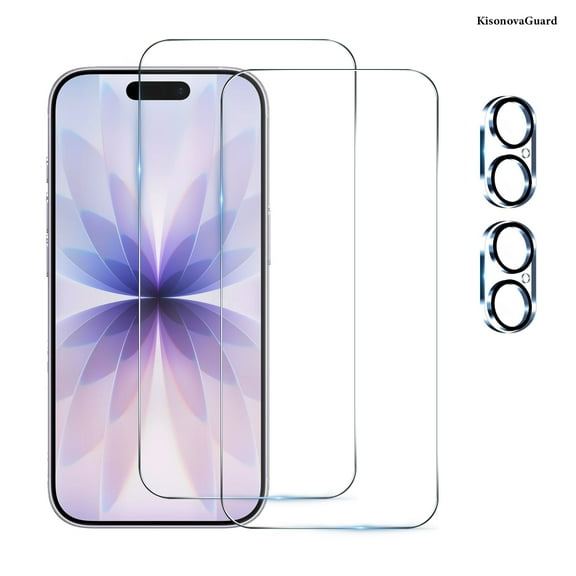 [2+2Pack] KisonovaGuard for iPhone 17 Screen Protector with Camera Lens Protector,Sensor Protection,Dynamic Island Compatible,Case Friendly Tempered Glass Film[9H Hardness]