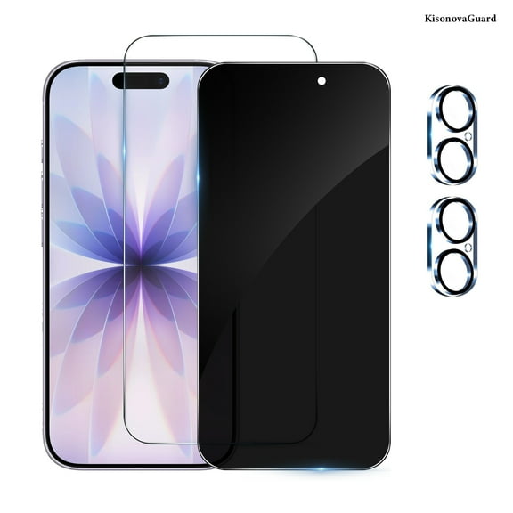 [2+2Pack] KisonovaGuard for iPhone 17 Screen Protector, HD and Privacy Tempered Glass Screen Protector with Camera Lens Protector[9H Hardness][3D Curved][Anti-Privacy]for iPhone 17