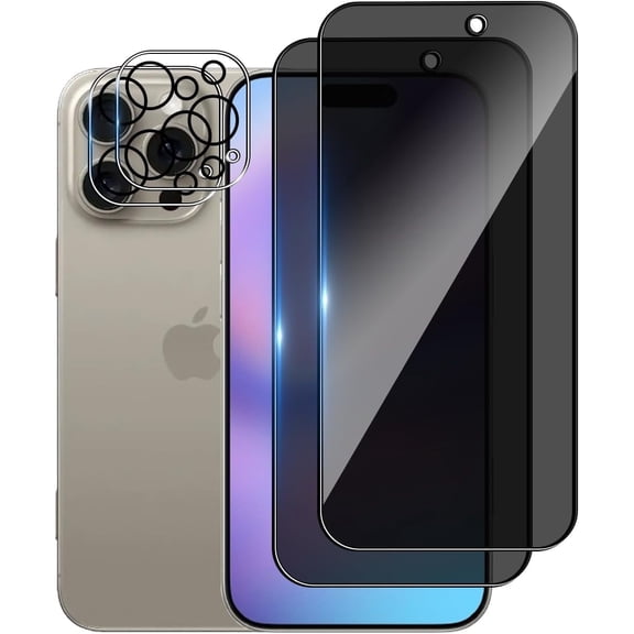 2+2Pack Privacy Screen Protect Compatible with iPhone 16 Pro Max ,9H+ Military-Grade Shatterproof Longest Durable Tempered Glass ,Case-Friendly