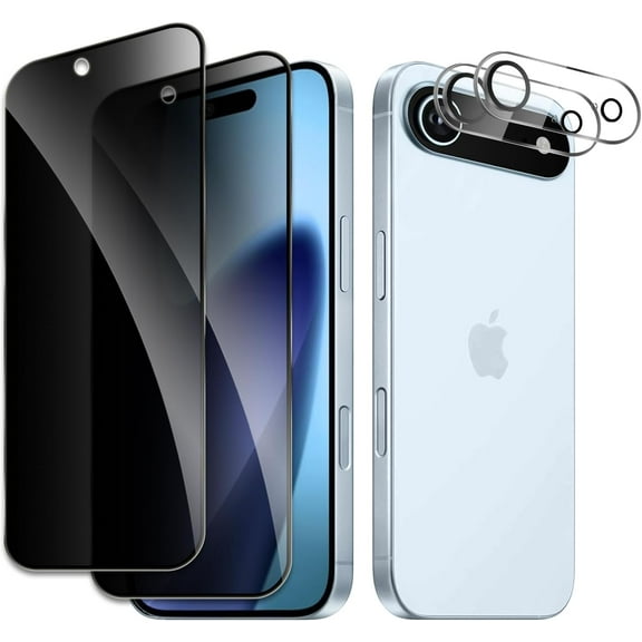 [2+2Pack] Privacy Screen Protector for iPhone 17/17 Air/17 Pro/17 Pro Max with Camera Lens Protector Full Coverage Anti-Spy 9H Tempered Glass, Easy Installation Bubble Free