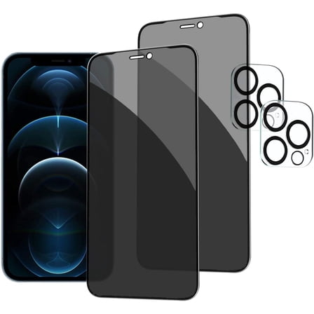 2+2Pack for iPhone 12 Pro Max Privacy Screen Protector with Camera Lens Protector Full Coverage Anti-Spy Tempered Glass Film 9H Hardness Bubble Free [6.7 inch]