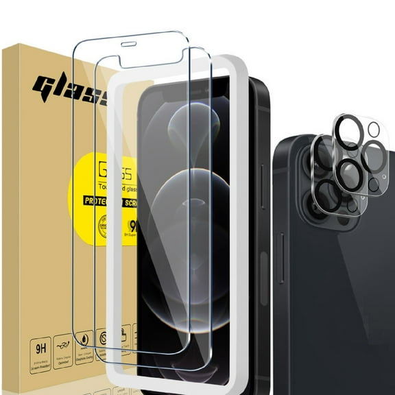 [2+2Pack] for iPhone 12 Screen Protector and Camera Lens Protector, 9H Tempered Glass Film, Anti-Scratch, Case Friendly, Easy Installation, Bubble Free
