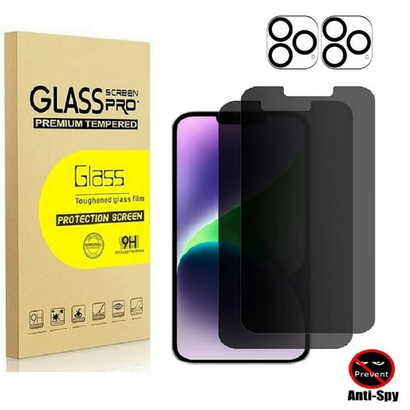 [2+2Pack] iPhone 14 Privacy Screen Protector and Camera Lens Protector, 9H Anti Spy Dark Tempered Glass, Easy Installation, Bubble Free