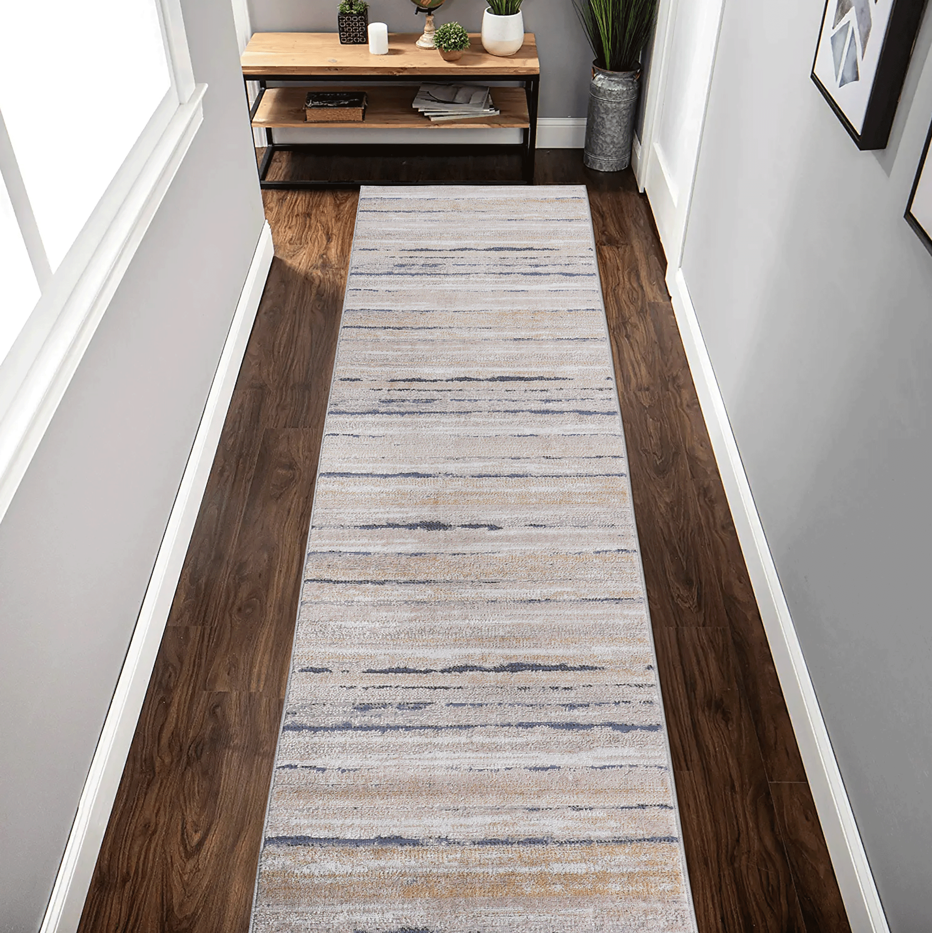 2.2X8. Striped Runner Rug, Non-Shedding & Easy to Clean, Ideal for Living Room, Bedroom, Dining Space, 96*26 inch