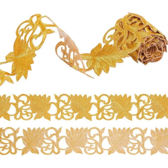 2.2Yard Iron on Metallic Lace Trim 65mm Wide Golden Leaf Shape Embroidery Ribbons Hollowed Gold Metallic Lace Ribbon for Sewing Hollow Gold Metallic Trim for Clothes DecorationMixed Color