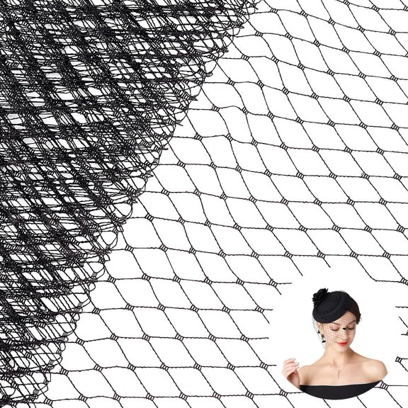 2.2Yards Veil Netting Fabrics - 10Inch/25cm Wide Black Rhombus Birdcage Veil Netting Hat Decoration for Women Girls and Bride's Headdress Making for DIY