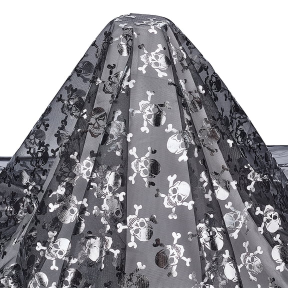 2.2Yards x 63Inch Silver Foil Tulle Black Web Fabric Human Pattern Mesh Fabric Rectangle Skulls Craft Cloth DIY