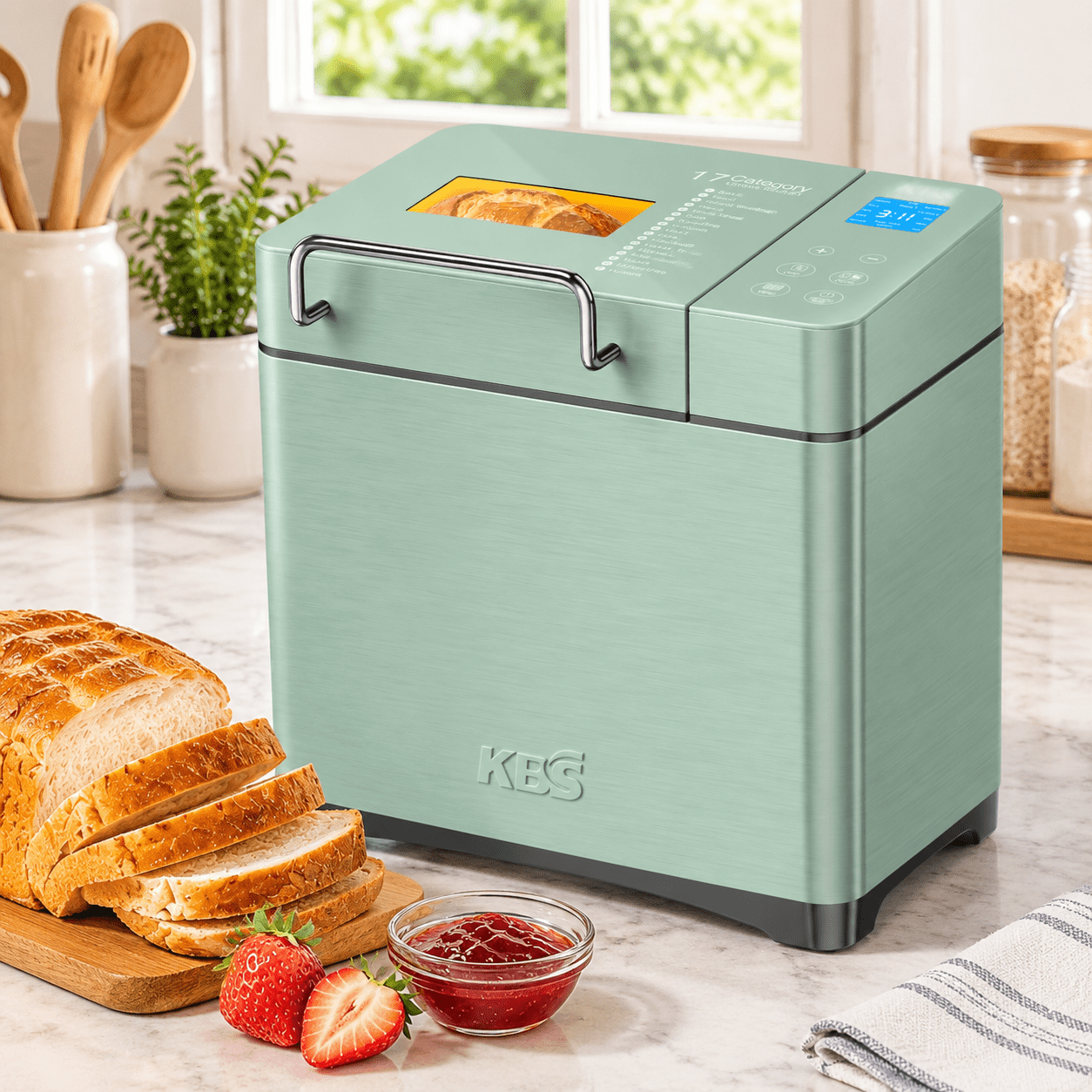 2.2lb Bread Maker, 710W Dual Heater Convection Machine, Kelly Green ...