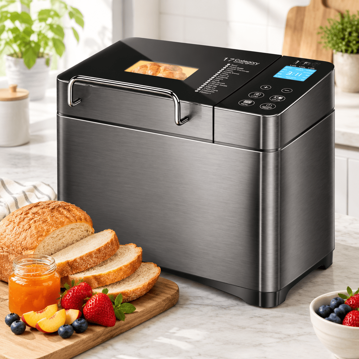 2.2lb Convection Bread Maker with Dual Heaters, Black Stainless Steel ...