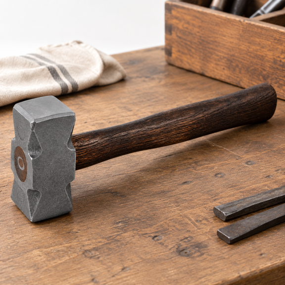 2.2lb Forging Square Hammer with Double Faces for Blacksmith and Farrier Use