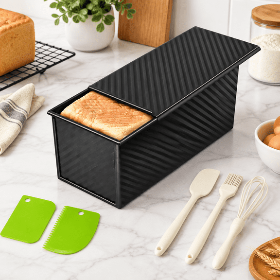 2.2lb Pullman Loaf Pan With Lid Nonstick Carbon Steel Square Bread For Baking Shokupan Sandwich De Mie & Sourdough - Includes 6 B
