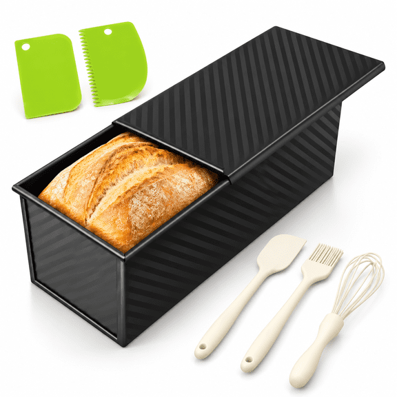 2.2lb Pullman Loaf Pan With Lid Nonstick Carbon Steel Square Bread For Baking Shokupan Sandwich De Mie & Sourdough - Includes 6 B