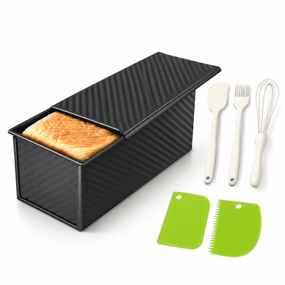 2.2lb Pullman Loaf Pan With Lid Nonstick Carbon Steel Square Bread For Baking Shokupan Sandwich De Mie & Sourdough - Includes 6 B