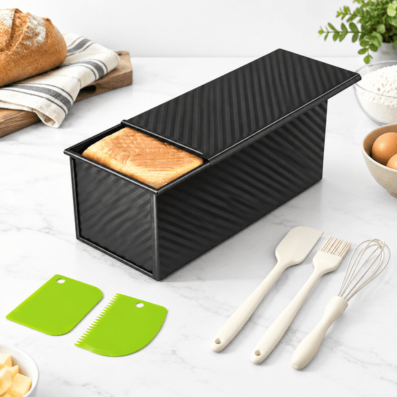 2.2lb Pullman Loaf Pan With Lid Nonstick Carbon Steel Square Bread For Baking Shokupan Sandwich De Mie & Sourdough - Includes 6 B