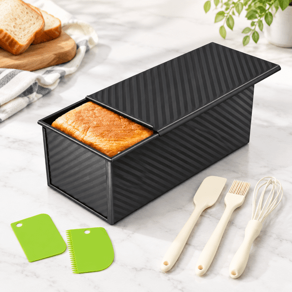 2.2lb Pullman Loaf Pan With Lid Nonstick Carbon Steel Square Bread For Baking Shokupan Sandwich De Mie & Sourdough - Includes 6 B