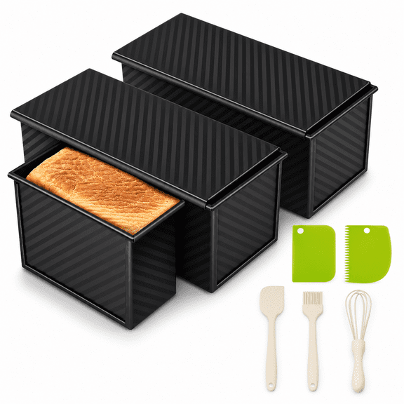 2.2lb Pullman Loaf Pan With Lid Nonstick Carbon Steel Square Bread For Baking Shokupan Sandwich De Mie & Sourdough - Includes 6 Bontools