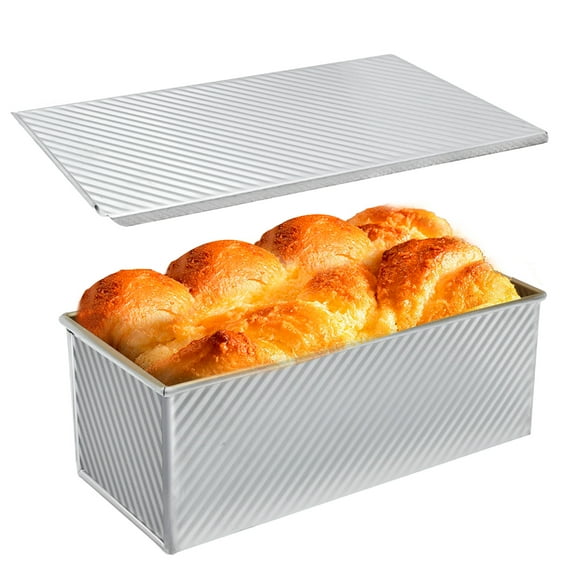 2.2lb Silver Loaf Pan with Lid, Non-Stick Corrugated Bread Toast Box Mold with Cover, 1000g Bread Pan for Baking Bread