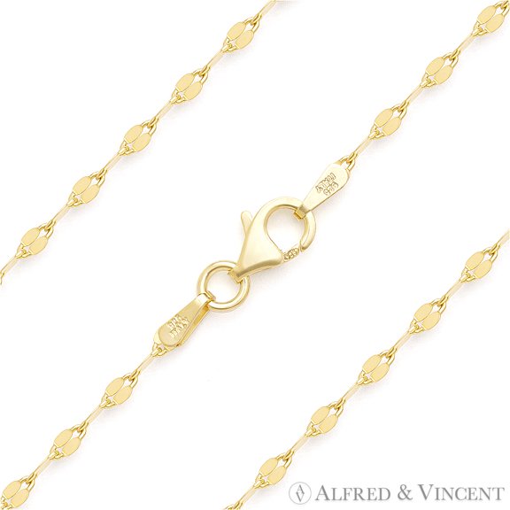 2.2mm Diamond-Cut Flat Coffee Link Chain Necklace in .925 Sterling Silver w/ 14k Yellow Gold Plating