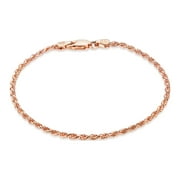 2.2mm Diamond-Cut Rose Gold Plated Silver Twisted Rope Chain Link Bracelet, 9 inches