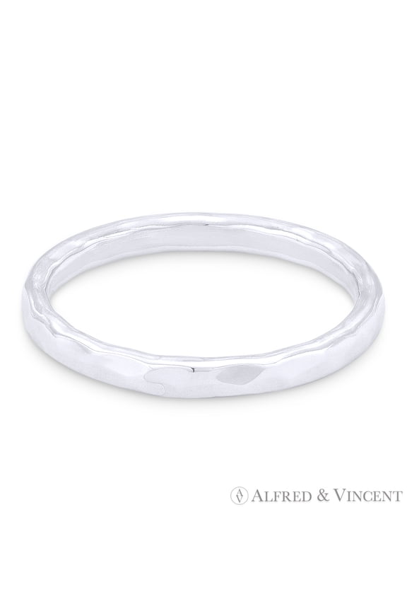2.2mm Hammered-Finish Stackable Fashion Ring / Band in Solid .925 Sterling Silver