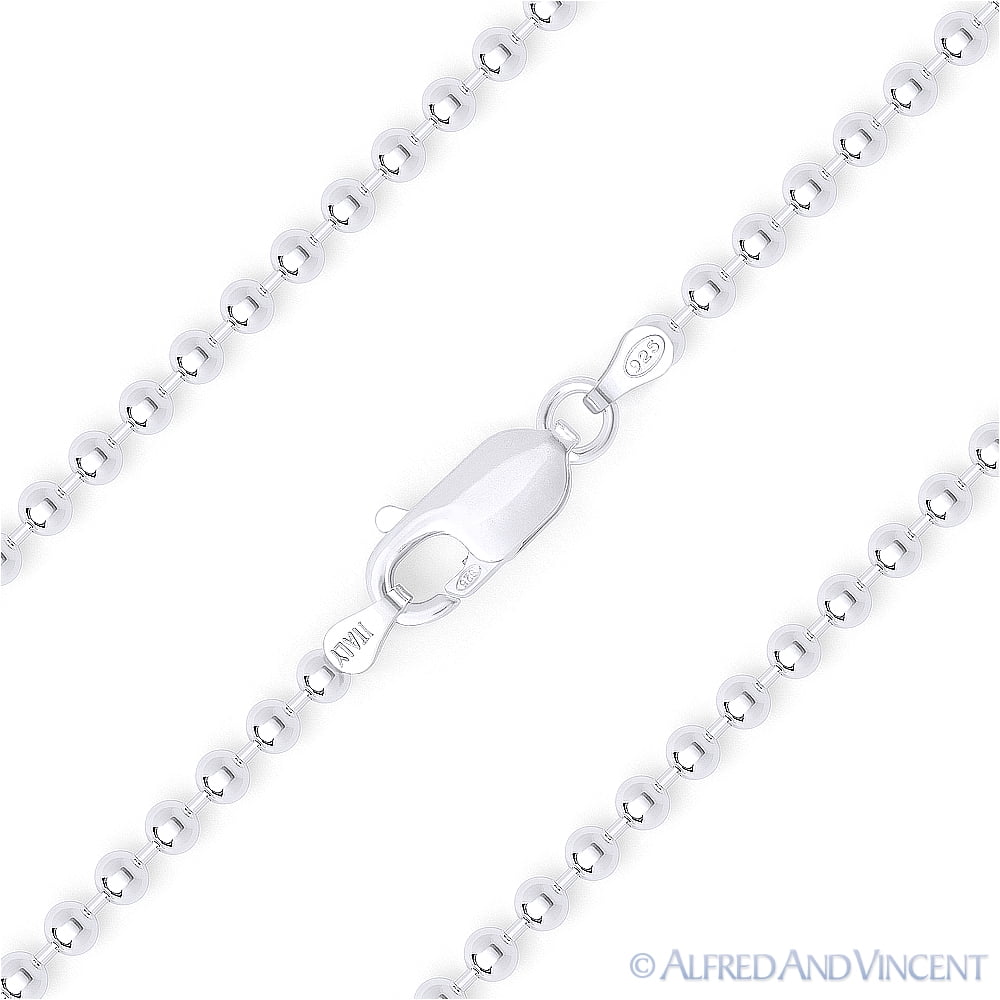 2.2mm Polished Ball Bead Chain Necklace .925 Italy Sterling Silver 16-36 Inches