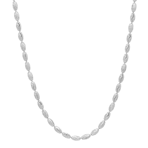 2.2mm Polished Rhodium Plated Silver Ball Military Bead Chain Necklace, 20 inches
