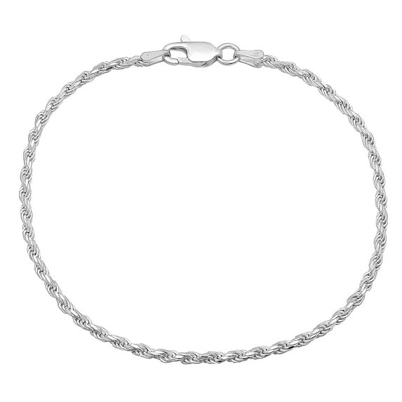 2.2mm Solid .925 Sterling Silver Twisted Rope Chain Bracelet, 8 inches + Gift Box