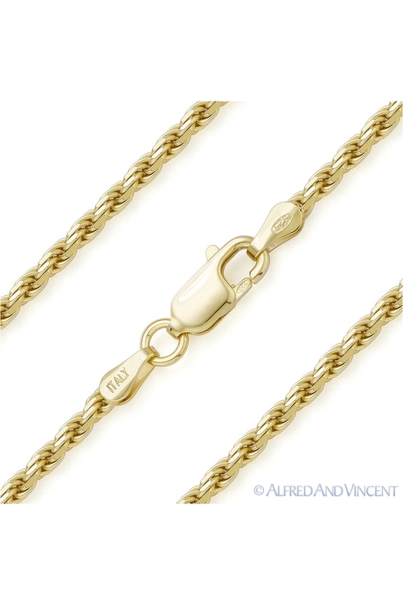 2.2mm Twist Rope Diamond-Cut Link Italian Chain Necklace in 925 Sterling Silver w/ 14k Yellow Gold