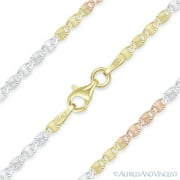2.2mm Valentino Link D-Cut Pave Italian Chain Necklace in 3-Tone .925 Sterling Silver w/ 14k RG, 14k YG, & Rhodium