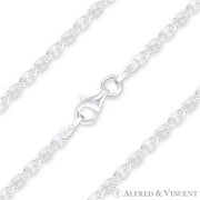 2.2mm Valentino Link D-Cut Pave Italian Chain Necklace in .925 Sterling Silver