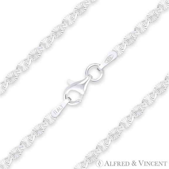 2.2mm Valentino Link D-Cut Pave Italian Chain Necklace in .925 Sterling Silver