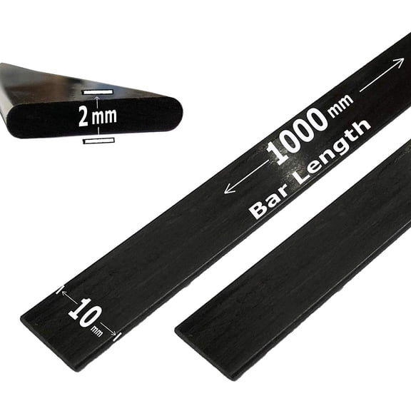 2 2mm x 10mm 1000mm - PULTRUDED-Flat Carbon Fiber Bar. 100% Pultruded high Strength Carbon Fiber. Used for Drones, Radio Controlled Vehicles. Projects requiring high Strength Components