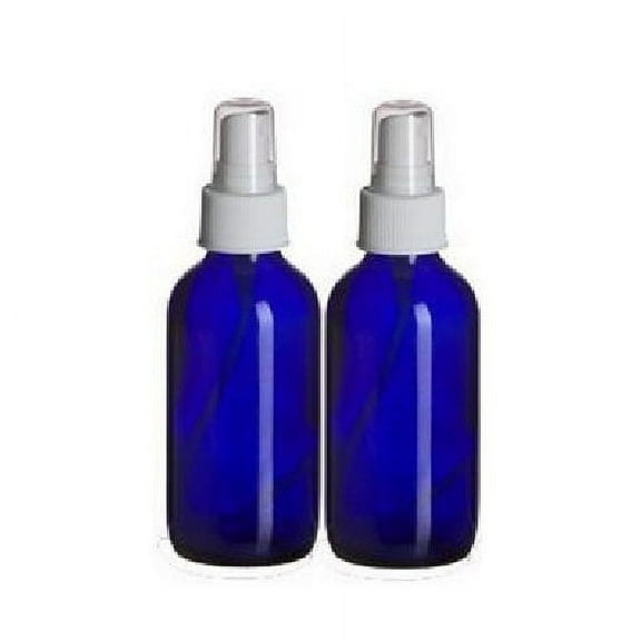 2 - 2oz Cobalt Blue Boston Round Glass with White Fine Mist Sprayer