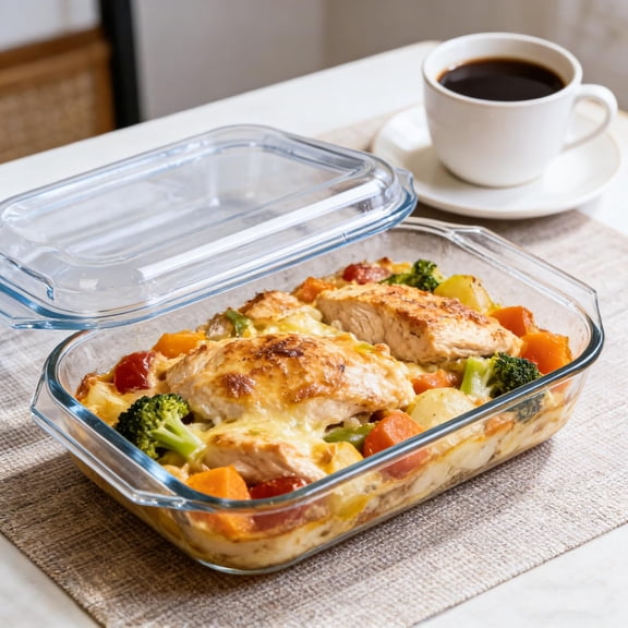 2.2qt Rectangular Glass Casserole Dish With Lid - Clear Cookware For Cooking, Baking, Serving