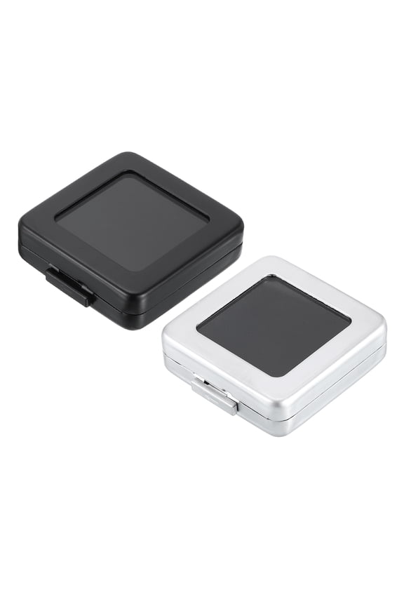 2.2x2.2x0.6 Inch Gemstone Display Box, Diamond Storage Boxes Jewelry Container with Clear Glass Top Lids and Sponge for Gems Diamonds Coin Pins Badges Bare Stone, Silver Tone/Black