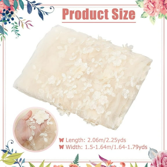 2.2yards Embroidered Flower Fabric 59-64.5inch Wide 3D Flower Organza Lace Floral Mesh Embroidery Fabric for Sewing DIY Custom Clothes Party Dress Home Decoration Moccasin